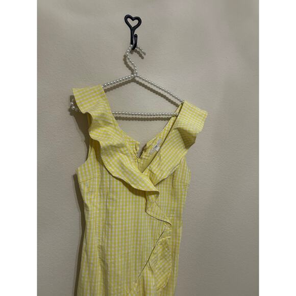 Jonathan Simkhai Dress Yellow Gingham Size 8 Midi Ruffle Picnic Preppy Whimsical - Picture 4 of 11